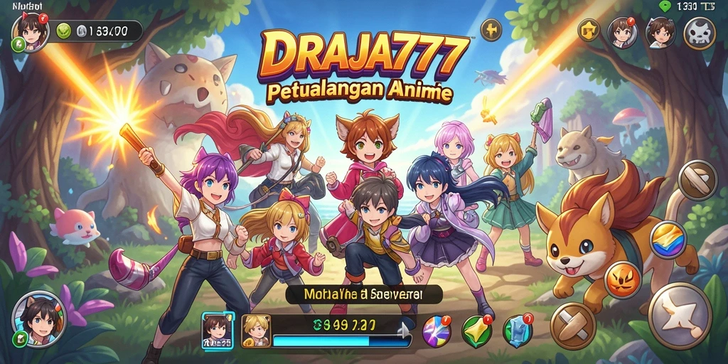 Tampilkan gameplay seru DRAJA777 dengan karakter anime menarik.