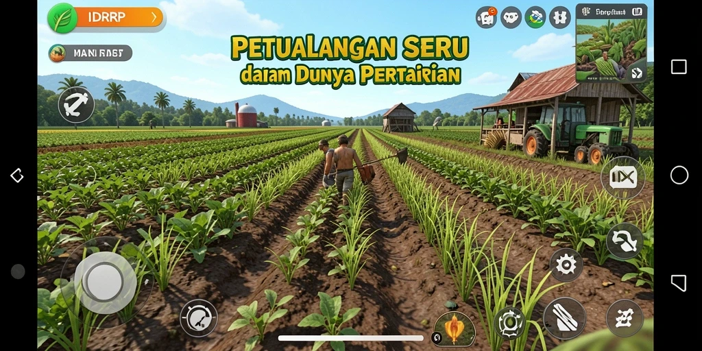 Tampilan gameplay IDRRP yang menggambarkan keseruan bertani.
