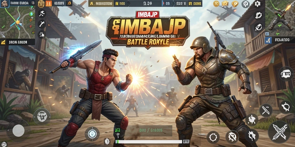 Screenshot gameplay IMBAJP menampilkan aksi seru di arena Battle Royale.