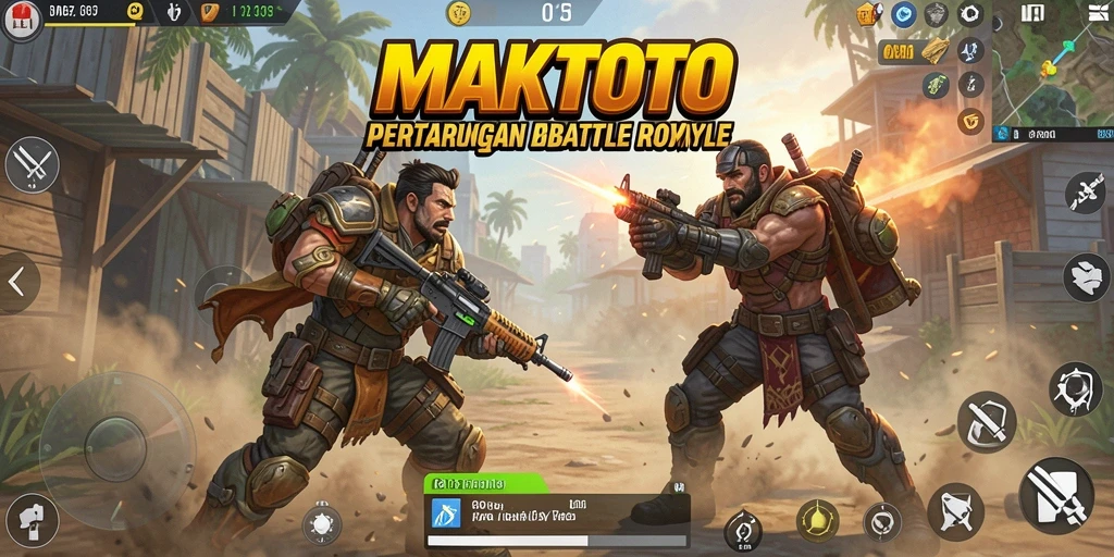 Screenshot MAKTOTO menunjukkan aksi pertarungan yang mendebarkan di arena Battle Royale.