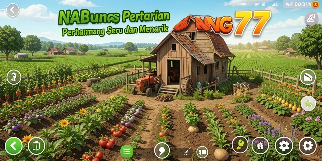 Screenshot gameplay NABUNG77 menampilkan aktivitas bertani yang seru.
