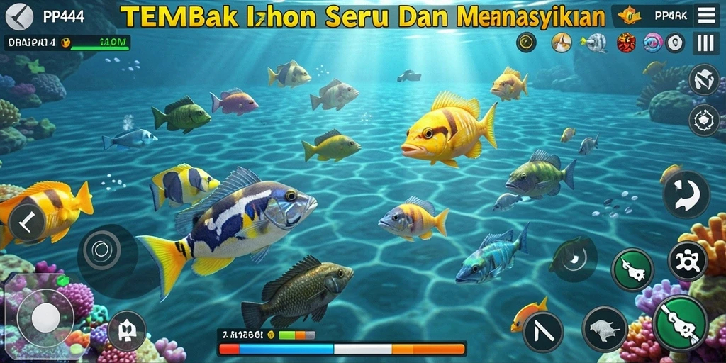 Tampilan gameplay intens di PP444 saat menembak ikan.