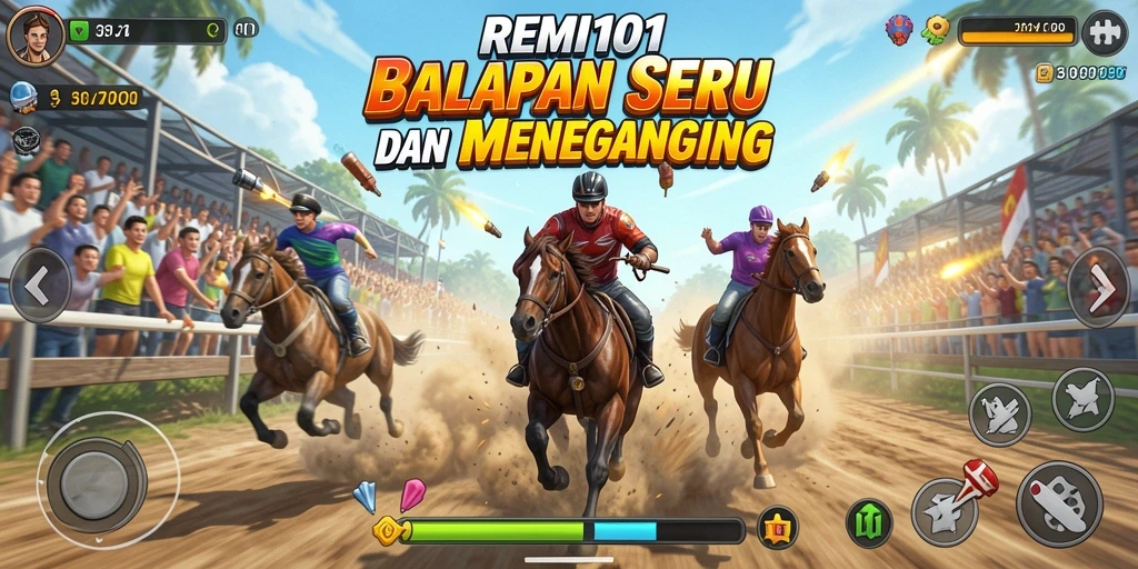 Screenshot utama REMI101 menampilkan aksi balapan yang mendebarkan.