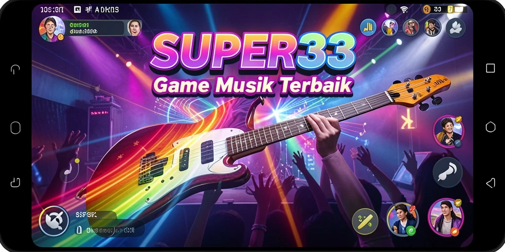 Screenshot utama SUPER33 menampilkan aksi seru permainan musik.