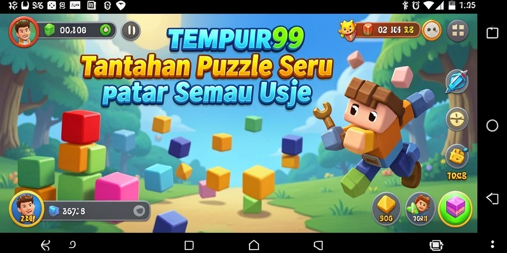 Tampilan gameplay TEMPUR99 dengan level puzzle menantang.