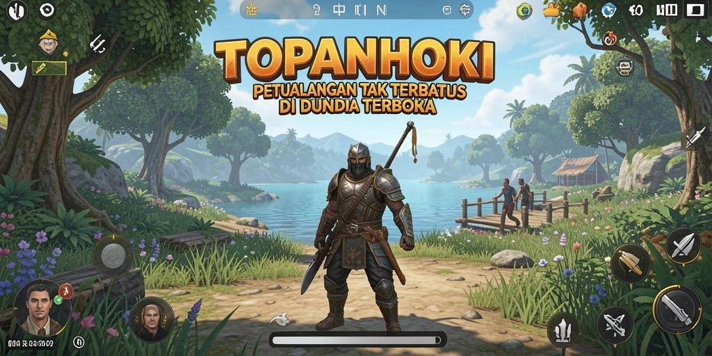 Screenshot gameplay <strong>TOPANHOKI</strong> yang menunjukkan petualangan di dunia terbuka.