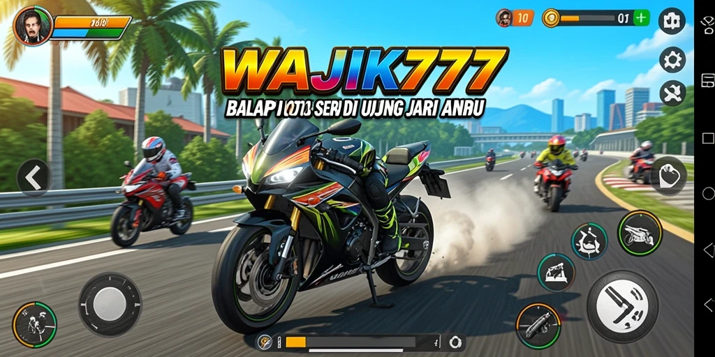 Screenshot gameplay WAJIK777 yang menampilkan aksi balap motor yang seru.